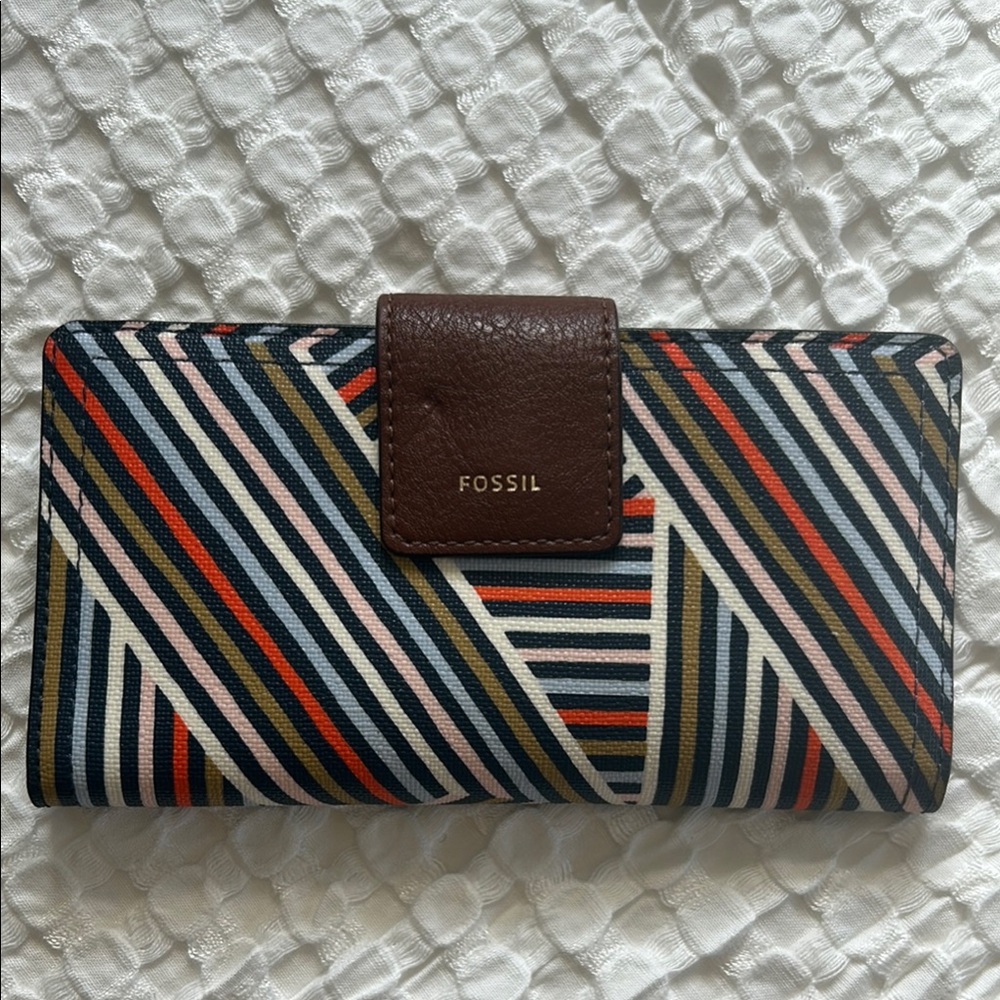 Fossil Multicolor Striped Bifold Wallet Leather Trim